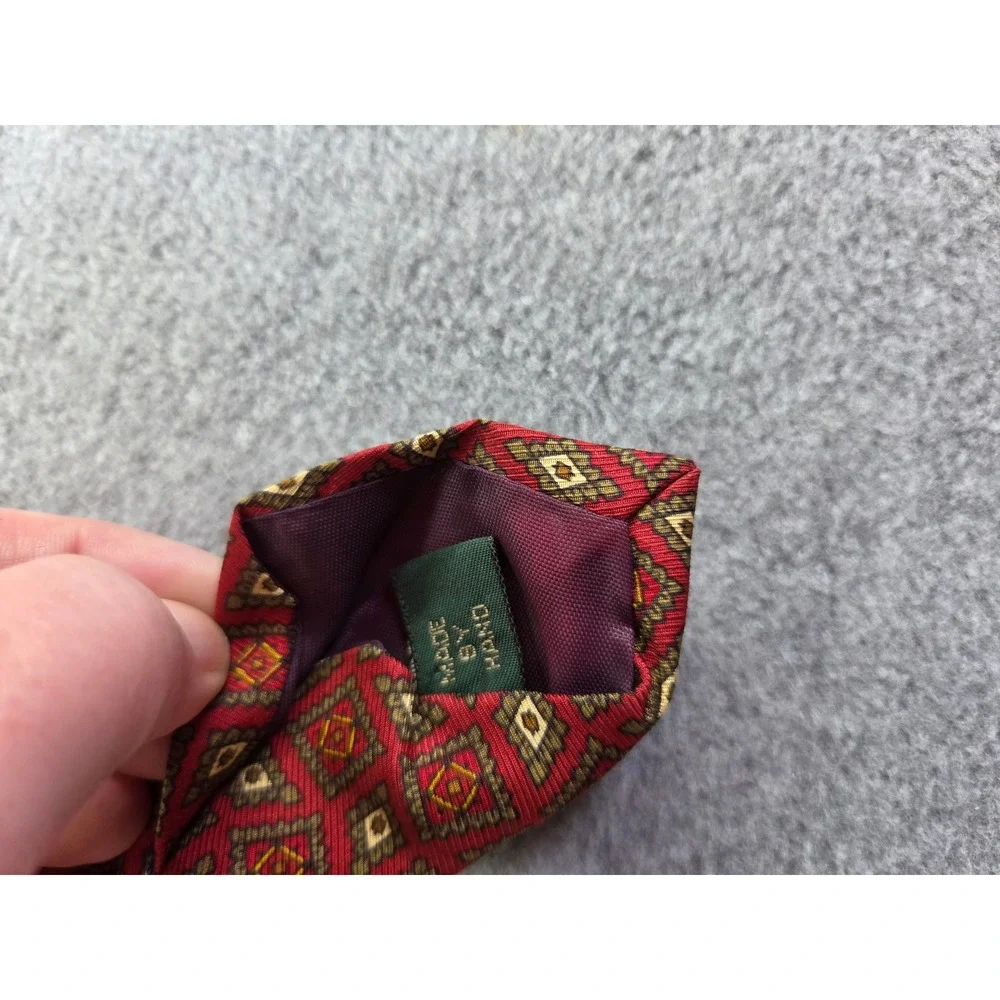 Vintage 90s J.Crew Silk Tie Red Geometric Medallion Y2K Business Casual 3.25